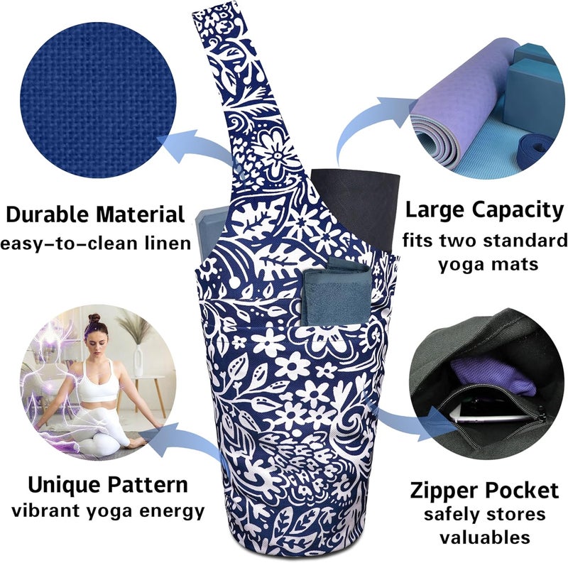 saniwu Yoga Mat Bag Carrier for Women with Side Large Pocket Durable Linen Workout Gym Travel Storage Pilates Mats - Image 3